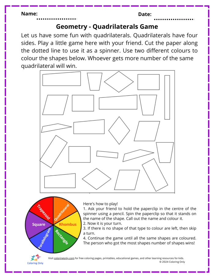 Making Quadrilaterals Worksheet: Fun shape-building activity Worksheet for creating quadrilaterals with dots for Pre-K children