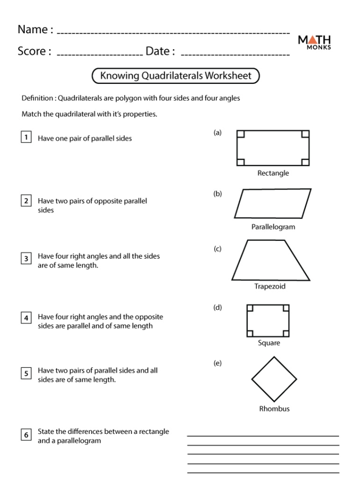 Making Quadrilaterals Worksheet for Pre-K Students Worksheet illustrating how to create different quadrilaterals with dots and lines