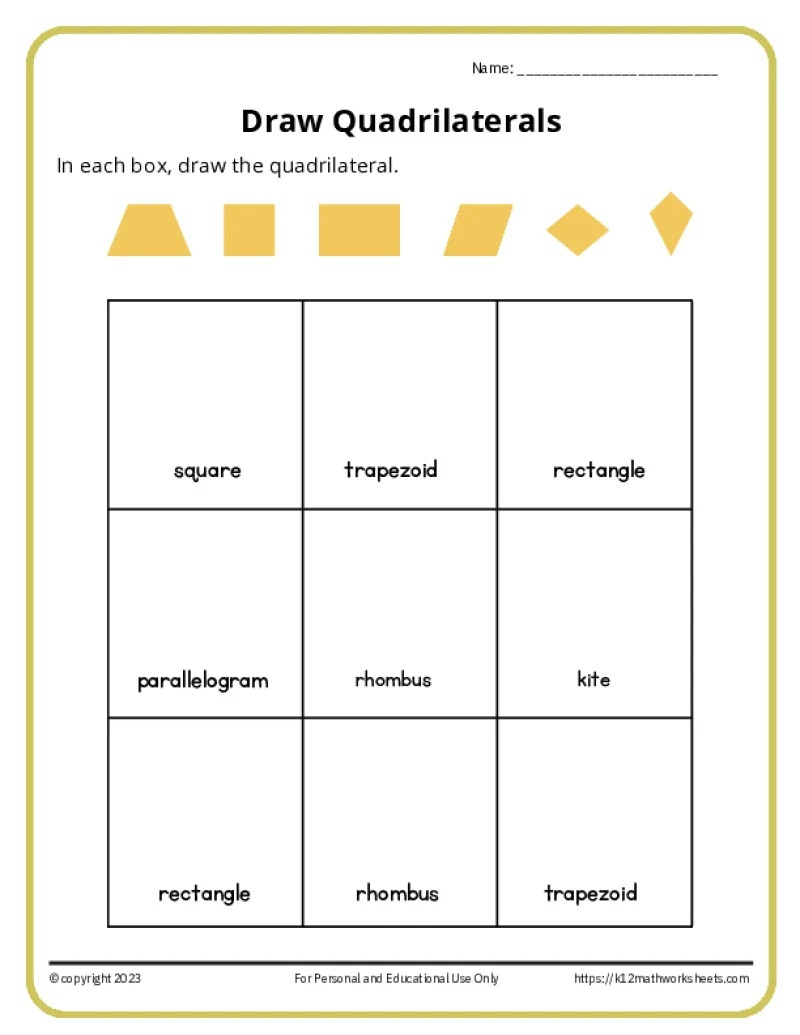 Making Quadrilaterals worksheet for Pre-K students Worksheet featuring dots for creating quadrilaterals with four lines