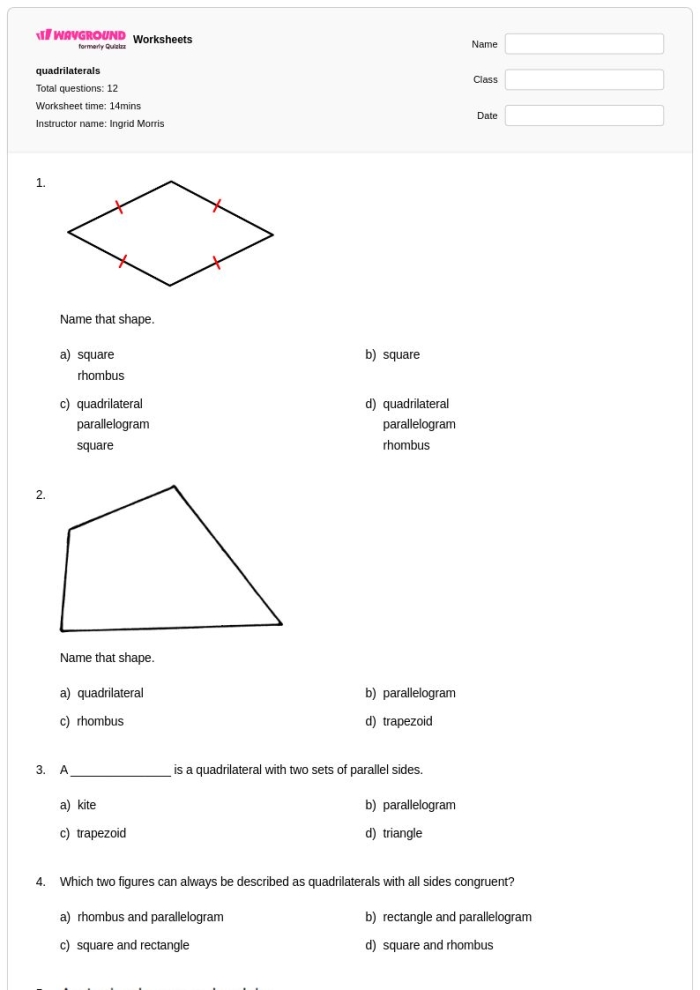 Making Quadrilaterals Worksheet for Pre-K Students Worksheet for creating quadrilaterals with dotted lines for kids