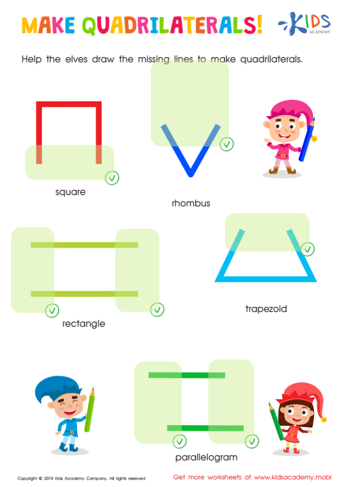 Making Quadrilaterals Worksheet for Pre-K Students Worksheet for creating different quadrilaterals using dots