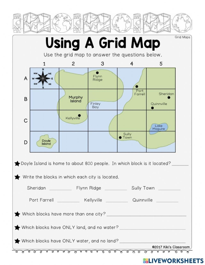 Map Grid Worksheet for Fourth Grade Lesson 17 Fourth grade student working on a map grid worksheet with labeled coordinates