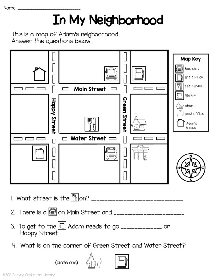 Second grade student practicing map reading skills with a legend worksheet