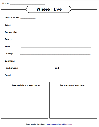 First grade student practicing how to identify map symbols using a colored key worksheet