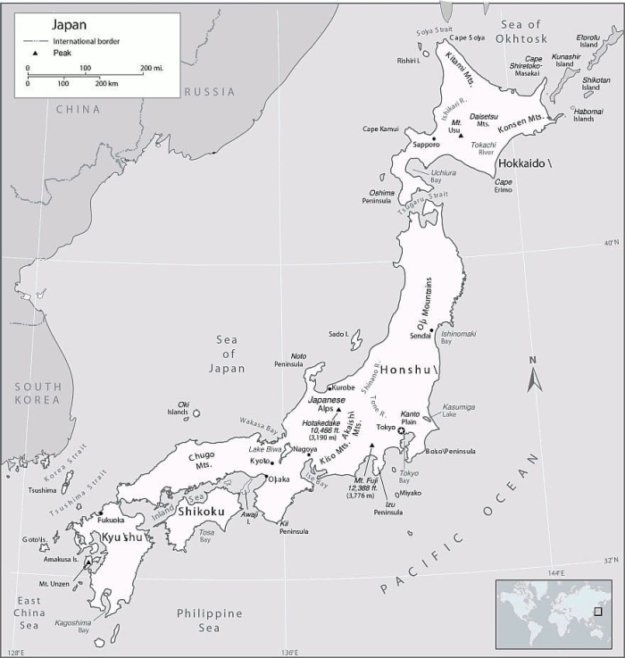 Map of Japan worksheet featuring a fill-in-the-blank format for city names