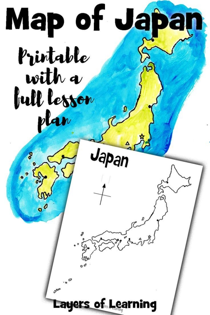 Map of Japan worksheet featuring a fill-in-the-blank template for young geographers