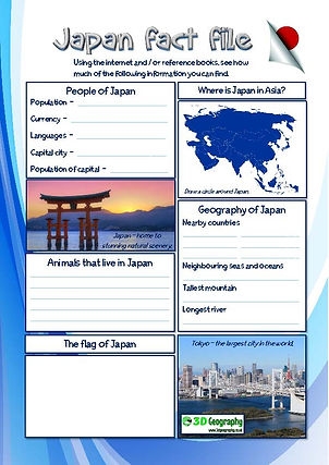 Map of Japan worksheet featuring a fill-in-the-blank format for city names
