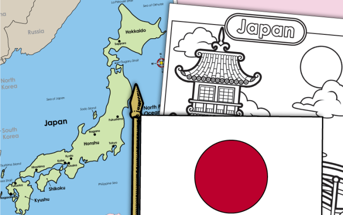Map of Japan worksheet featuring a fill-in-the-blank format for geography students