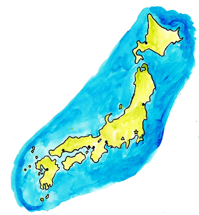 Map of Japan highlighting major cities for educational purposes