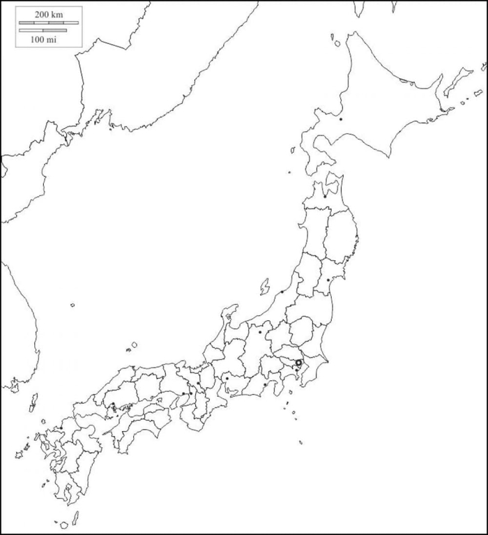 Map of Japan worksheet featuring a fill-in-the-blank format for city names