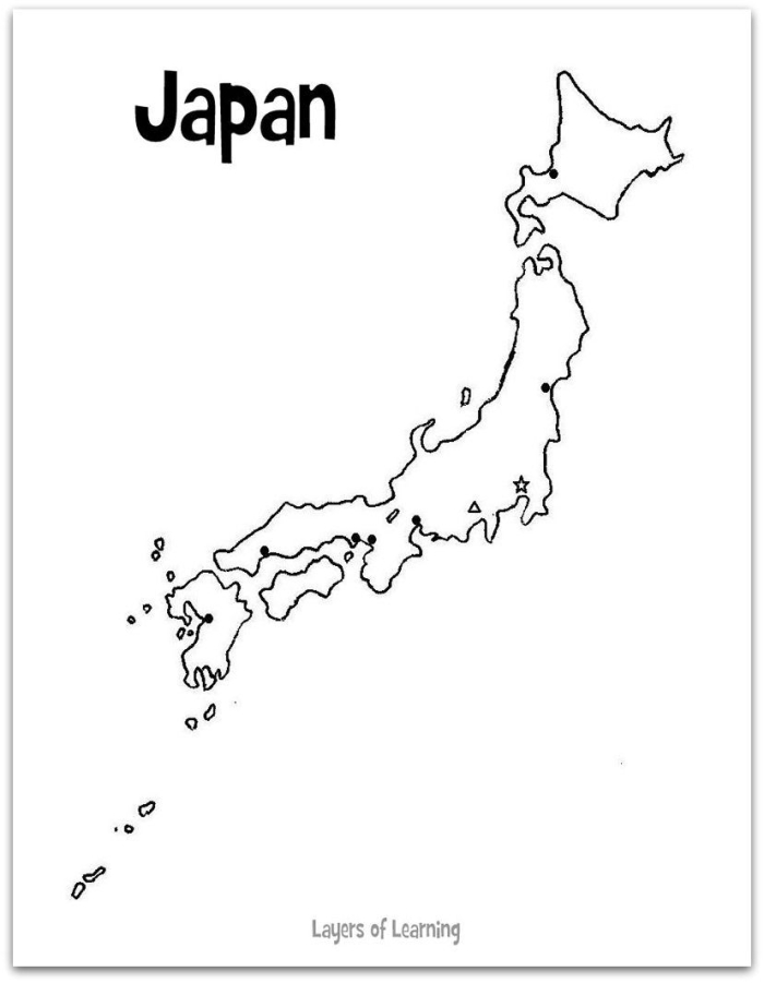 Map of Japan worksheet featuring a fill-in-the-blank design for young geographers