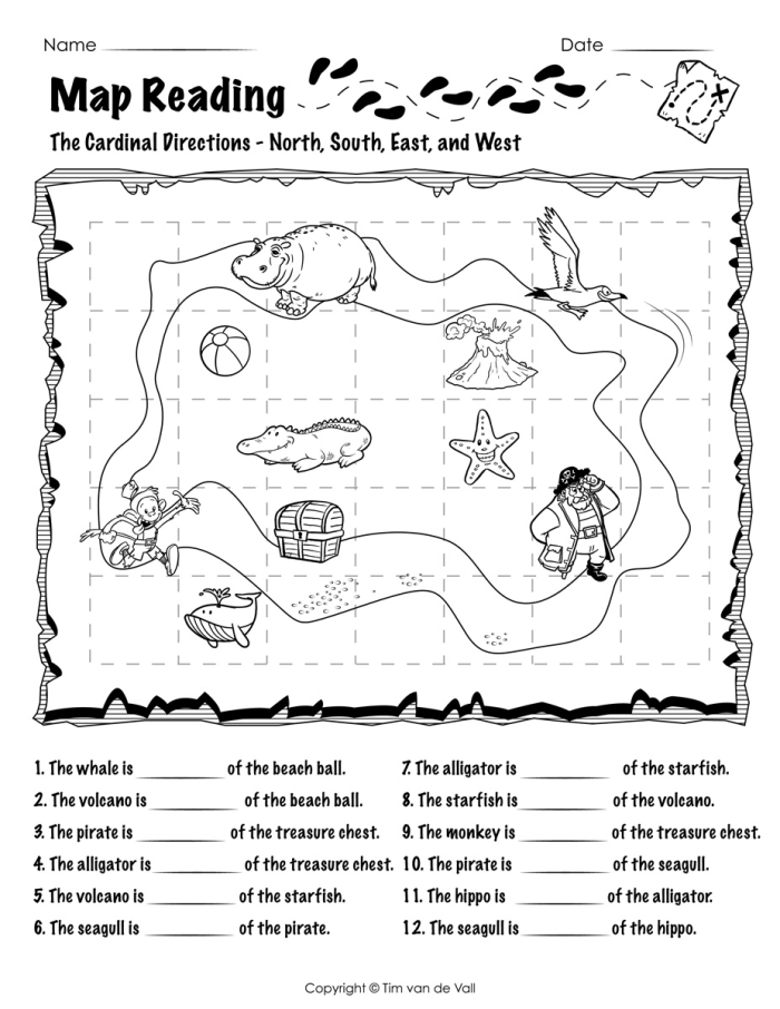 Kindergarten worksheet featuring a printable map of a park for coloring and geography practice
