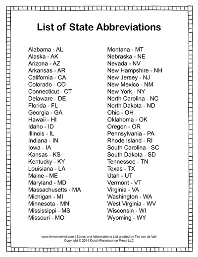 Map the States: State Abbreviations worksheet for Fifth Grade