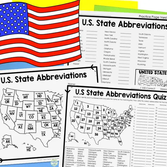 Map the States: State Abbreviations worksheet for Fifth Grade