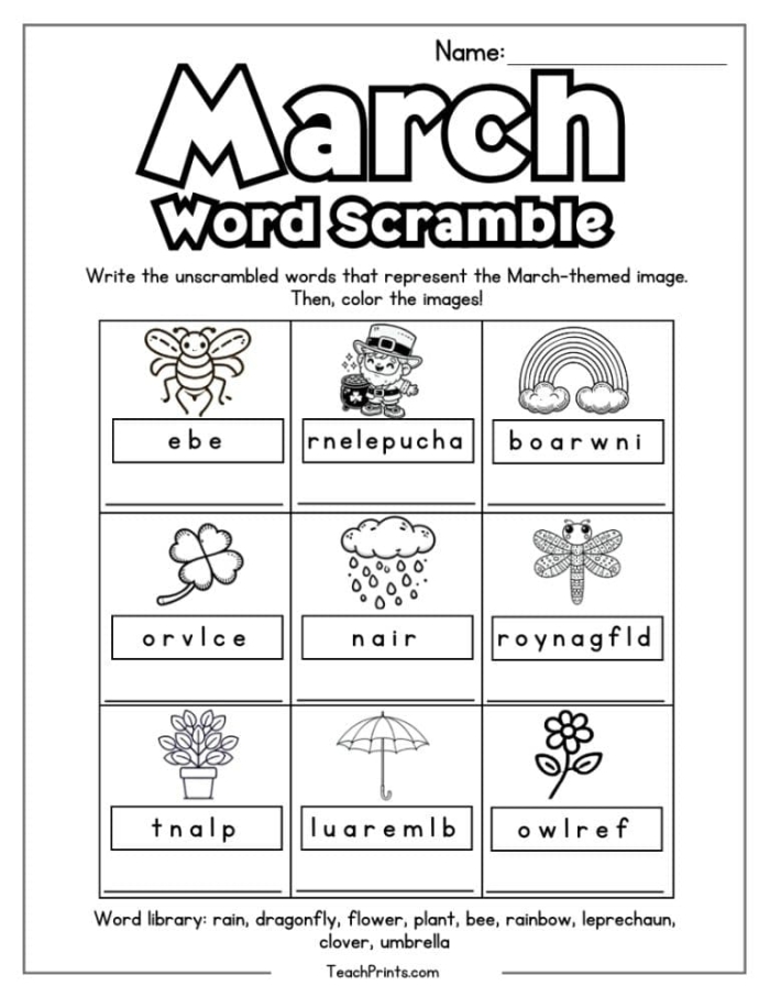 Blank March calendar worksheet for second grade students with spaces to write dates and practice addition skills