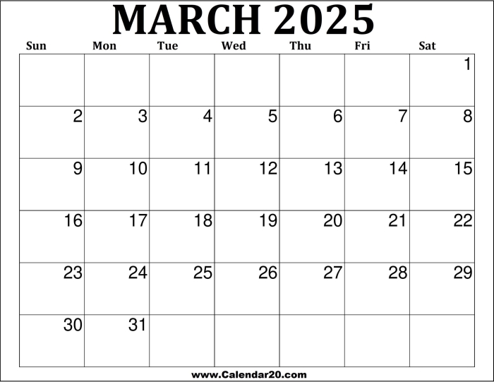 Blank March calendar worksheet for second grade addition practice image 23