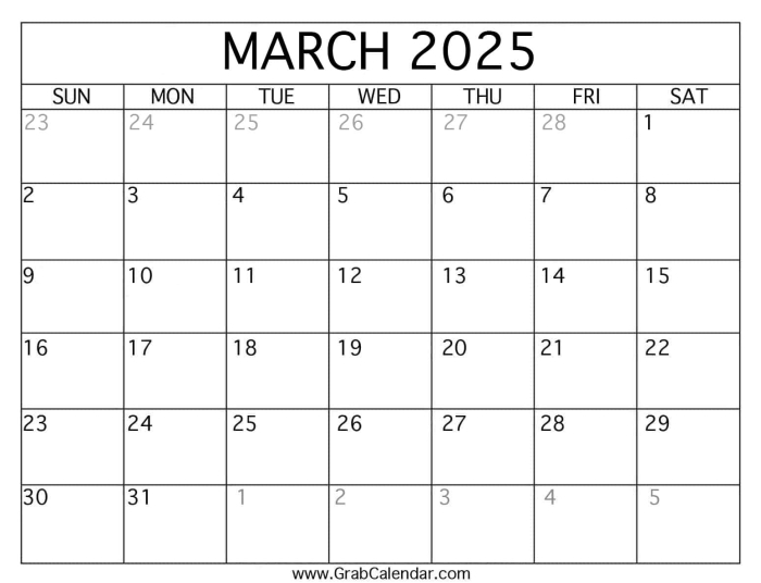 Pre-K printable worksheet for building a March calendar with blank date squares