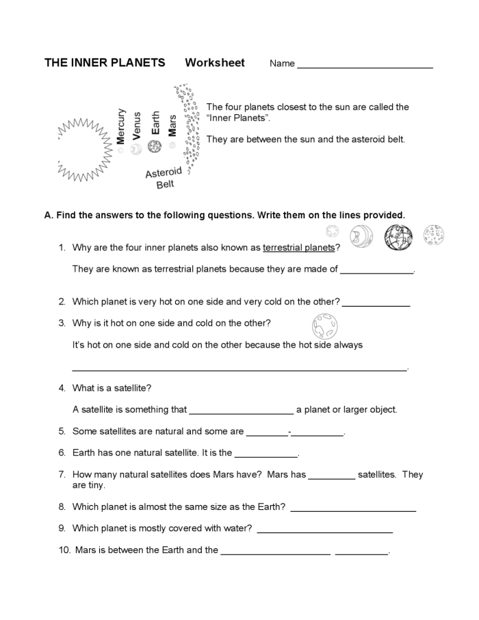 Worksheet featuring facts about Mars, the Red Planet, for third graders