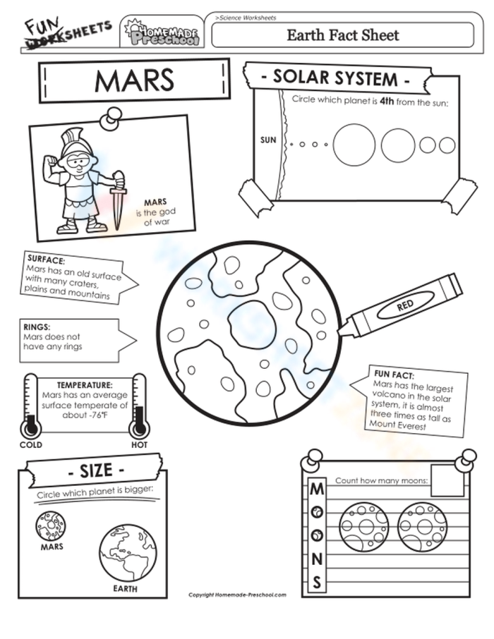Mars worksheet for third graders exploring the Red Planet's features
