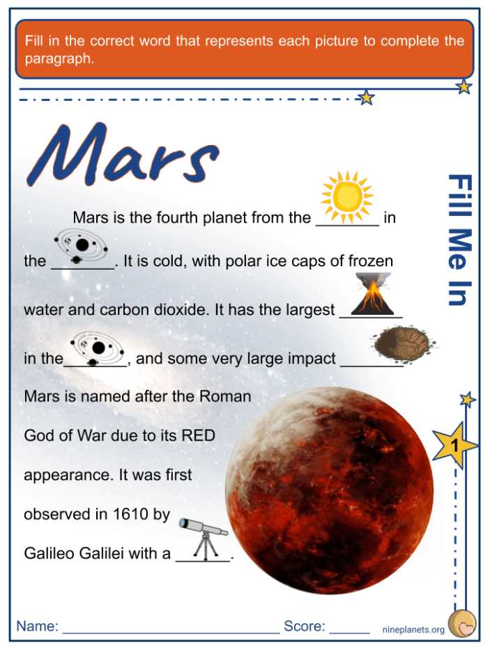 Mars worksheet for third graders focusing on measurements and fun facts about the Red Planet