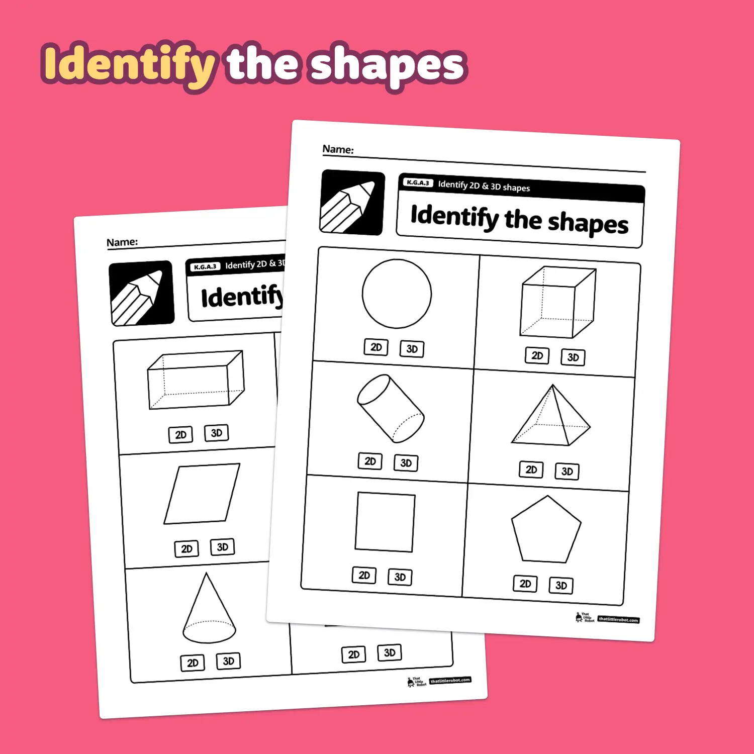 Worksheet for identifying and naming 2-D and 3-D shapes for second graders