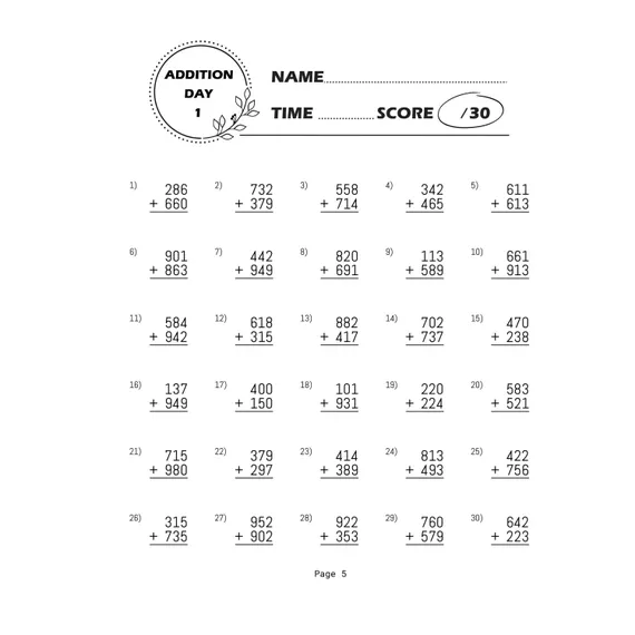 Three-digit subtraction worksheet for third graders featuring various problems to practice skills