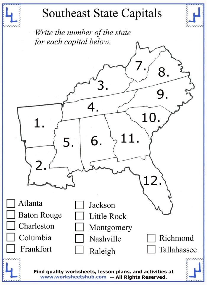 Fifth grade student matching state capitals to their corresponding states on a quiz worksheet