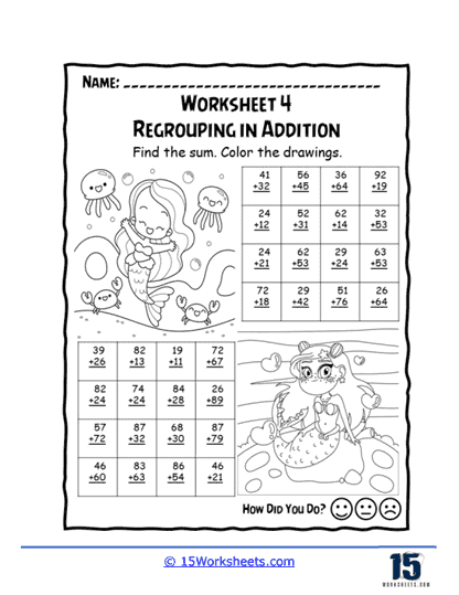 Review Addition with Regrouping Worksheet 18 Third grade addition with regrouping practice problems for carrying in columns