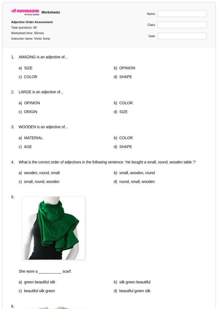 Adjective Order Activity Worksheet for Fourth Grade Students Worksheet for fixing adjective order in sentences aimed at fourth graders