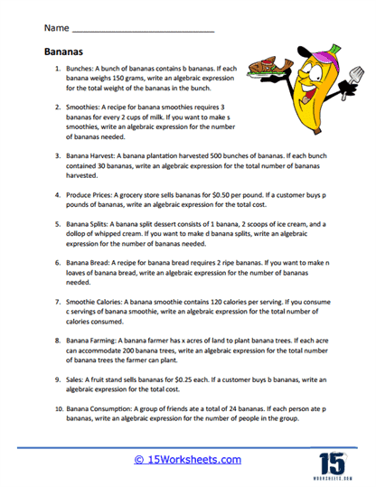 Equivalent Expression Word Problems Part 1 Worksheet Number 25 Seventh grade math worksheet featuring algebra word problems about equivalent expressions in measurement contexts