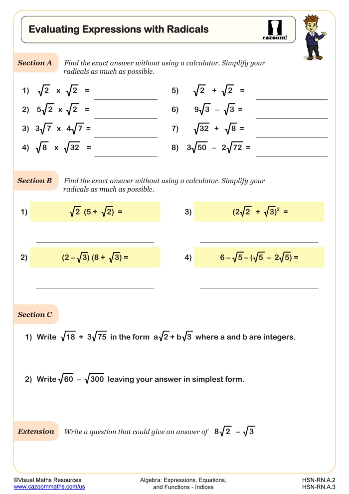 A sixth-grade student working on an Evaluating Algebraic Expressions worksheet, simplifying equations with variables. Worksheet for practicing the evaluation of algebraic expressions using the order of operations.