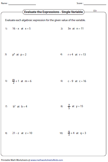 Sixth grade student solving algebraic expressions by substituting variable values and using order of operations