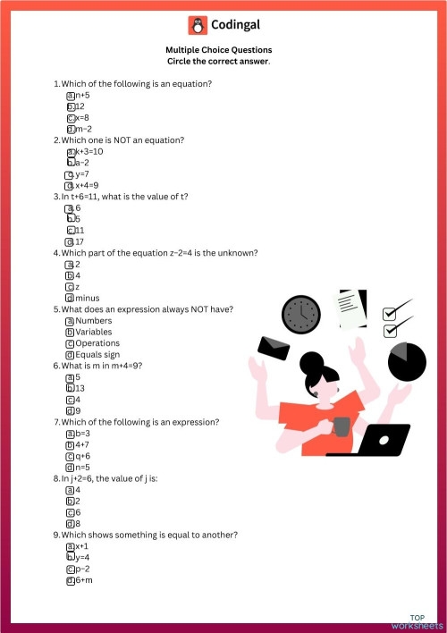 Expression vs. Equation Practice Problems for Middle School Algebra Learners Sixth grade student working through algebra problems comparing mathematical expressions and equations on a worksheet
