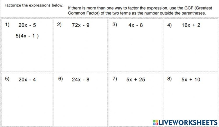 Seventh grade students practicing algebra by expanding and factoring linear expressions