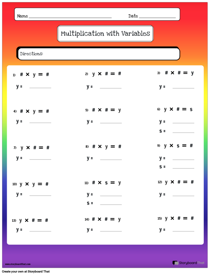 Evaluating Expressions Using Variables worksheet for Sixth Grade