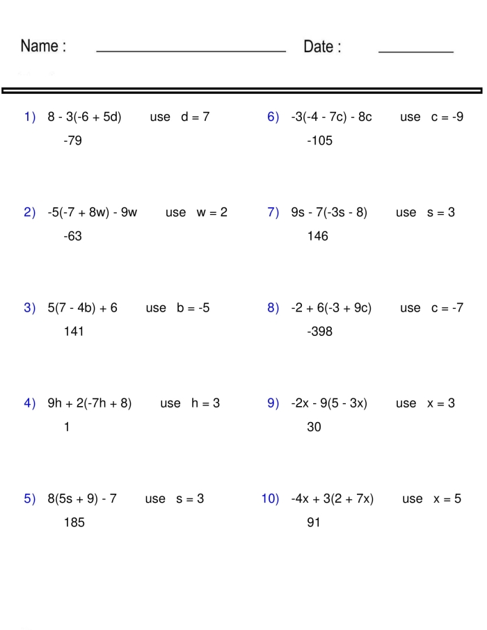 Variable Expression Word Problems Matching Worksheet 6 Sixth grade math worksheet featuring a matching activity for variable expression word problems