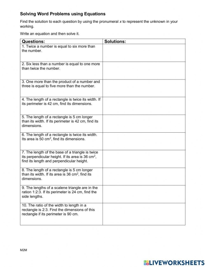 Sixth grade student practicing algebraic word problems on a printable math worksheet