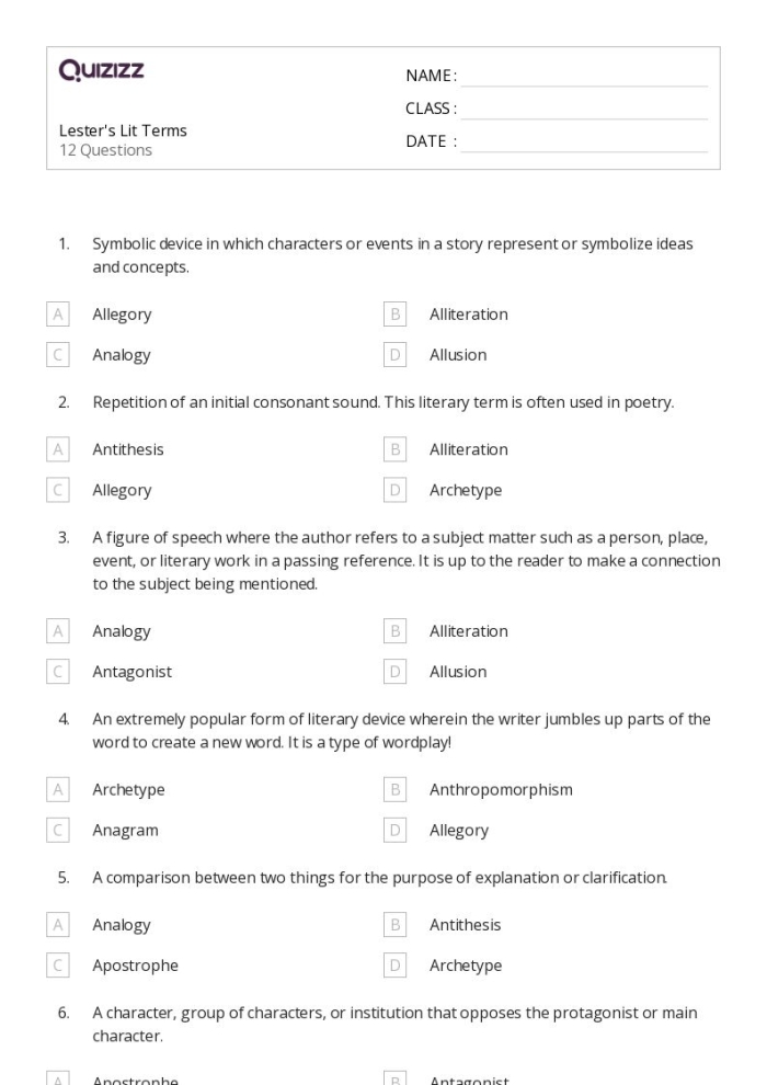 A seventh grade student working through a worksheet exercise that teaches how to identify and interpret common allusions using context clues and prior knowledge
