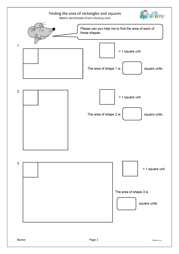Third grade math worksheet for calculating the area of rectangular rooms