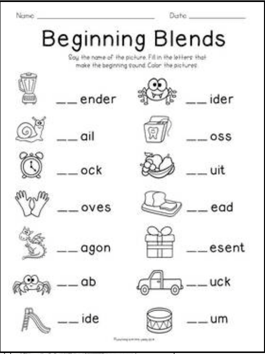 Kindergarten student filling in bubbles on a beginning consonant blends worksheet