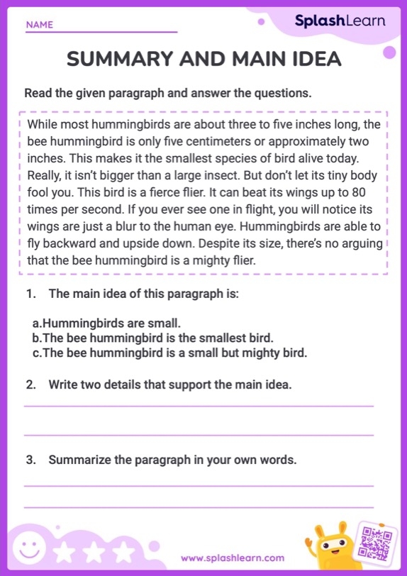 Sixth grade graphic organizer worksheet for identifying central ideas and supporting details in informational texts
