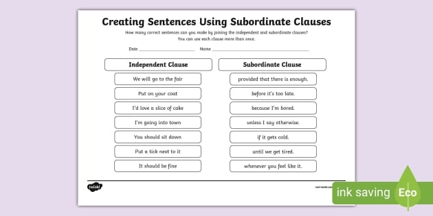 Seventh grade grammar worksheet focusing on identifying independent and dependent clauses in complex sentences