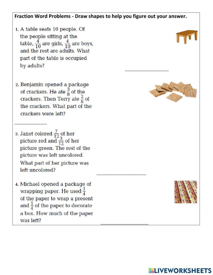 Third grade math worksheet for comparing fractions in word problems