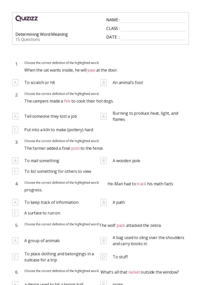 Third grade worksheet featuring reading passages for practicing context clues vocabulary