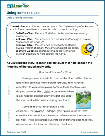 Context Clues Check-Up worksheet for third graders focusing on time and money skills