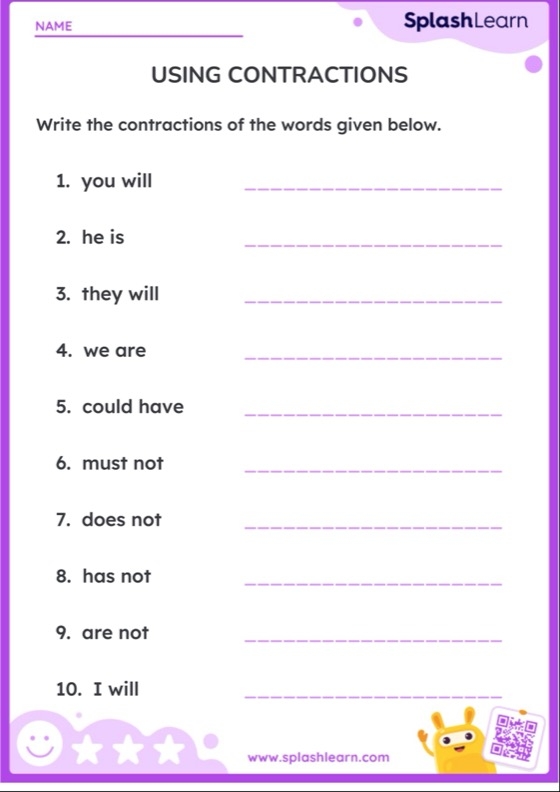 Crystal Clear Contractions worksheet for second grade grammar practice 19 Second grade student working on a Crystal Clear Contractions grammar worksheet