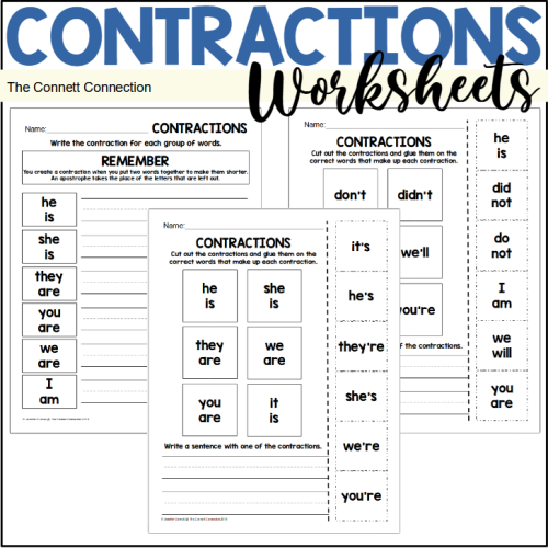 Crystal Clear Contractions worksheet for second grade grammar practice number nine Second grade students working on a Crystal Clear Contractions grammar worksheet