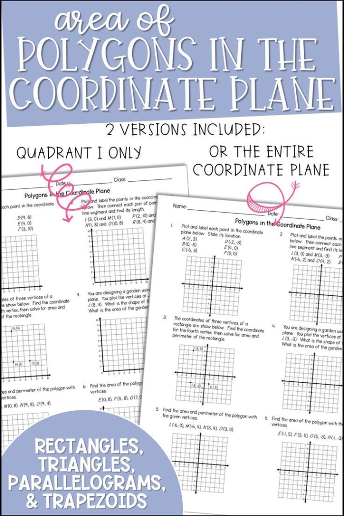 Sixth grade students using a coordinate plane worksheet to plot and identify polygon vertices