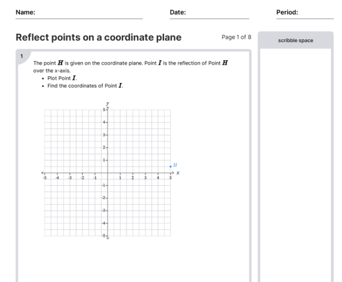 Eighth-grade geometry worksheet focusing on reflections on the coordinate plane for practice. Reflections on the Coordinate Plane Worksheet - Image 16
