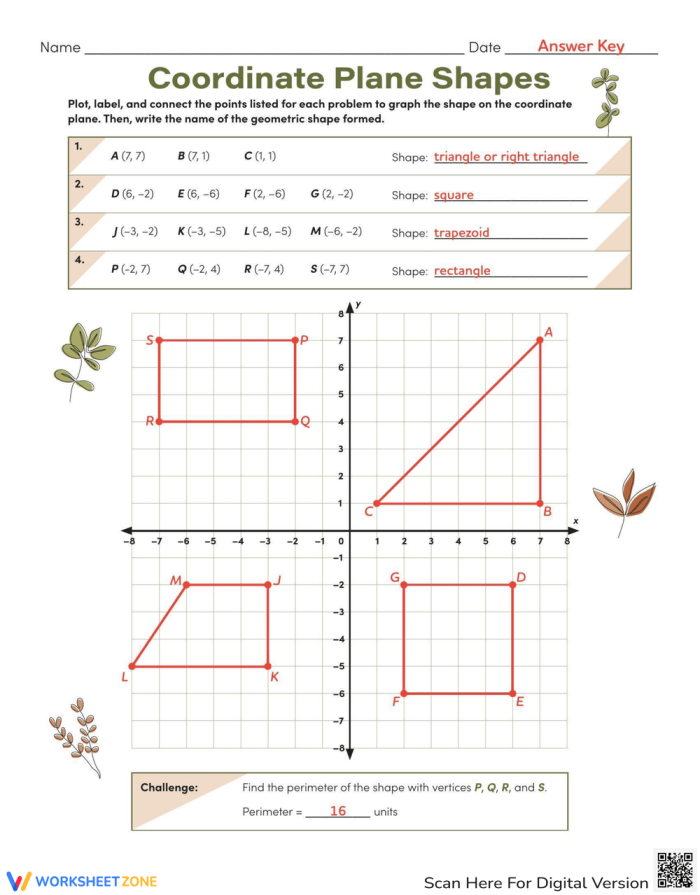 Fifth grade student solving coordinate plane word problems on a graph worksheet